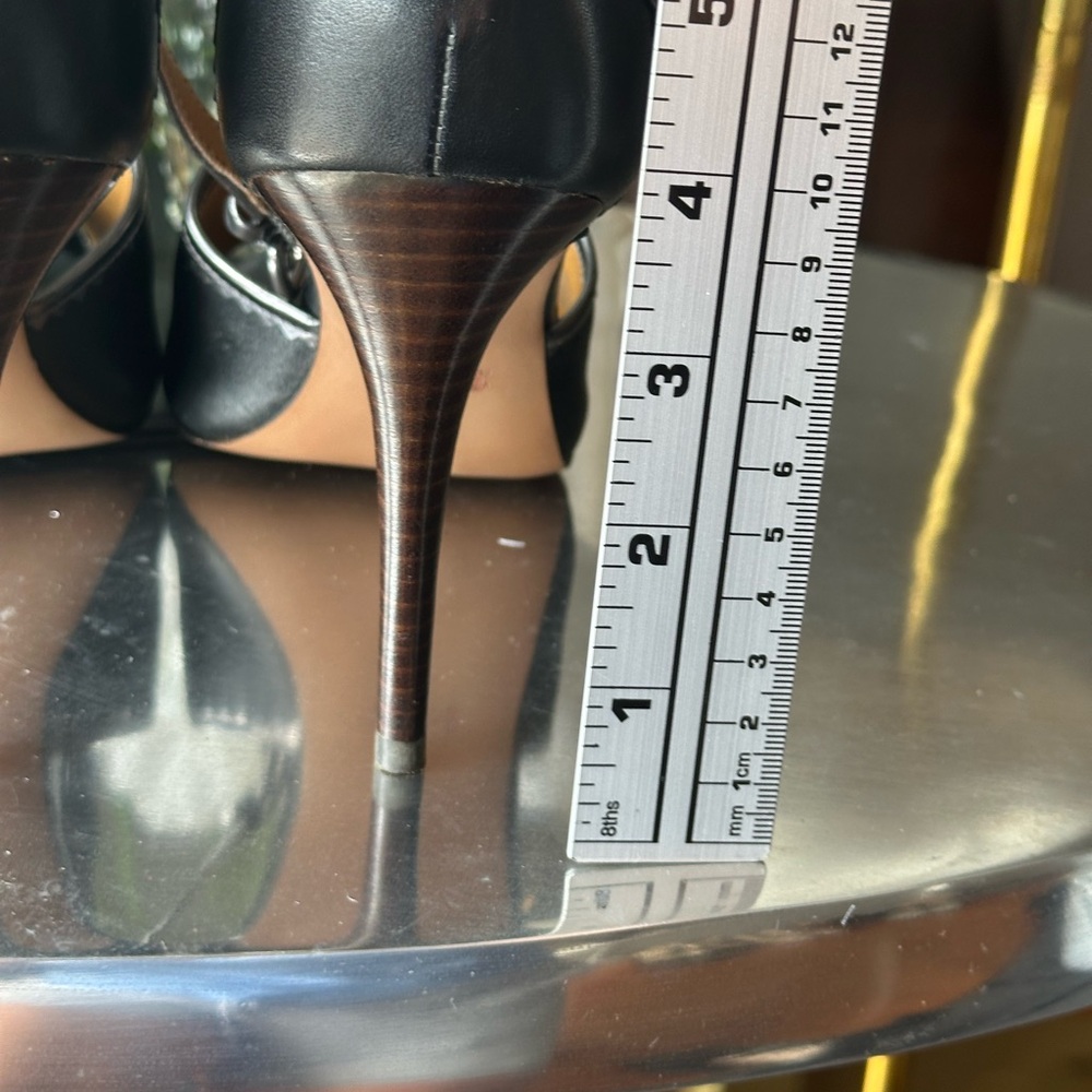 Coach Black and Silver Heels. 7.5 Designer Leather Open Toe - Picture 10 of 13